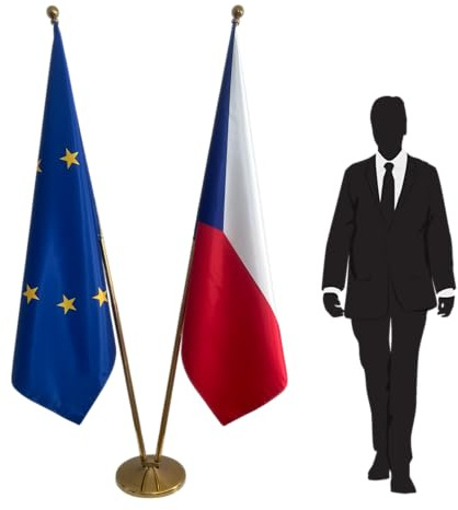 Flagge Tschechien und Europäische Union mit Fuß und Mast – Nationales und Protokoll-Set für Botschaften, Konsulate, Ministerien, Verwaltungen, Kommunalverwaltungen, CN8-EU-CZ