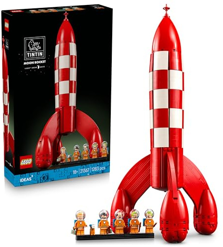 LEGO Ideas Cohete Lunar de Tintin - Maqueta para Adultos de Nave - 5 Minifiguras y Figura del Perro Snowy - Decoración de la Estantería - Regalo Nostálgico para Fans de los Cómics - 21367