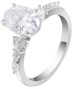 Verlobungsringe Damen, Promise Ring Moissanit Klassiker Weißgold Trauringe Platin mit Diamant Größe 53 (16.9)
