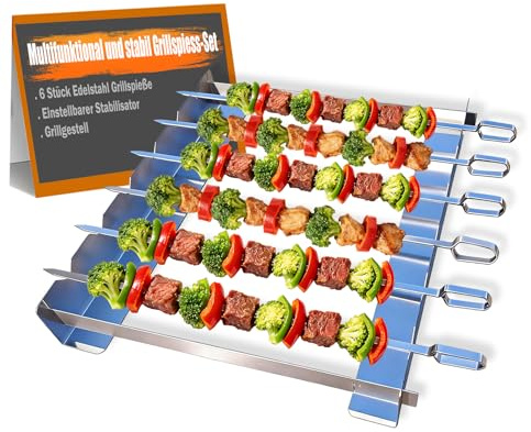Professional Grillspieße Edelstahl-Set, Schaschlikspieße edelstahl und Spieße Rack,Grill geschenke für Männer