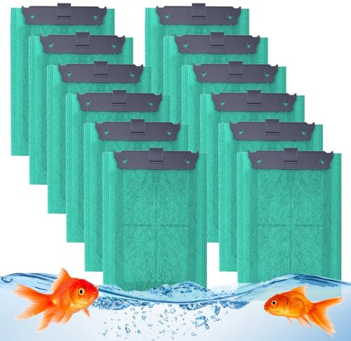 XJJAUGKLY 12 Stück Ersatz Filterpads mit AlgoStop Anti-Algen Wirkstoff, Kompatibel für Tetra EasyCrystal 250 & 300, Repto-DecoFilter, Aquarium Filterpads enthält Aktivkohle gegen Algen & Verfärbungen