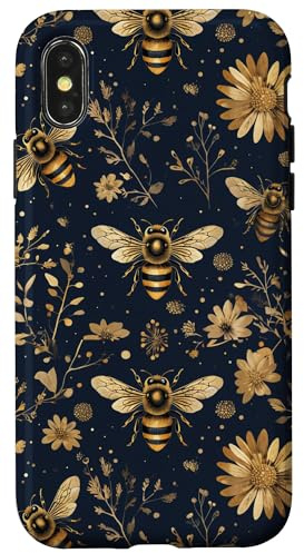 Bumble or Honey Bee Botanical Yellow on Black Cute Nature Case for iPhone X/XS