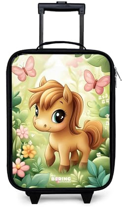NoBoringSuitcases© Kinderkoffer Klein Reise Trolley Reisekoffer Kleine | 48x31x19 cm - Kinder Koffer Luggage mit LED Rollen Suitcase Pferd - Blumen - Schmetterlinge