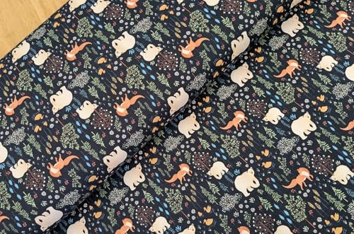 Bio Baumwolljersey Kindermotive - Stoff Meterware bedruckt Waldtiere schwarz - Biobaumwolle dehnbar, Organic Jersey bedruckt *ab 50cm