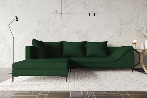 99rooms Loni Ecksofa Polsterecke Eckcouch Cordstoff POSO Dunkelgrün Ottomane Links