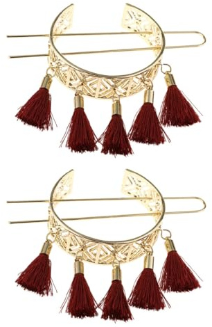 CALLARON 2pcs Retro Tassel Hair Bun Stick for Girls Practical Hair Fixing with Hollow Geometric Design for Special Occasions and Performances