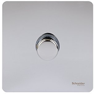 Schneider Electric Ultimate Screwless Flat Plate - Single Rotary 2 Way Dimmer Light Switch, Main and Low Voltage, 400W/VA, GU6412CPC, Polished Chrome
