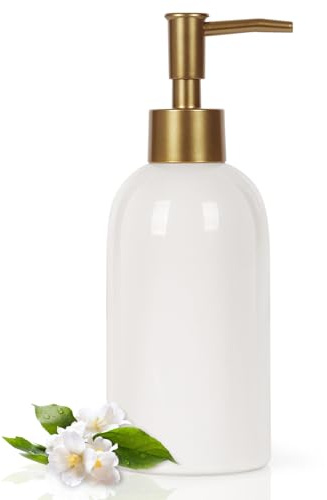 Natheeph 14OZ Ceramic Soap Dispenser Ceramic Soap Pump Dispenser Can Fill Liquid for Bathroom/Kitchen (White)