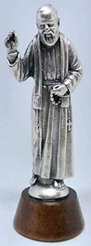 GTBITALY 40.049.30 028 Statue Silouette des Heiligen Vaters Pietrelcina Silber auf Holzsockel, Größe 7 cm