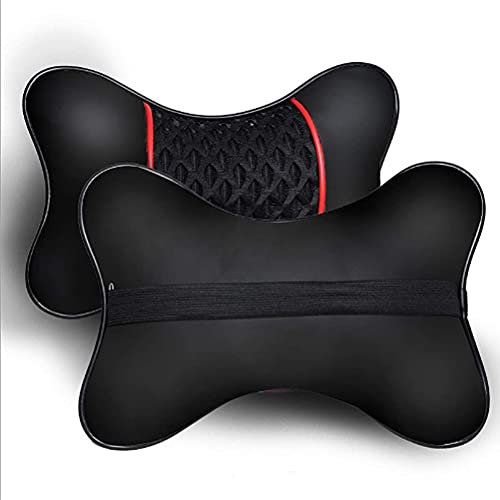 Settoo 2 Stück PU Leder Nackenkissen,Komfortables und Atmungsaktives Nackenkissen für Autositz Kopfstütze(28x18cm)**