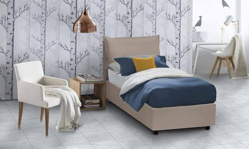Talamo Italia - Einzelbett Emilia, Bettkasten mit Kunstlederbezug, 100 % Made in Italy, Öffnung vorne, inklusive Matratze 90 x 200 cm, Taupe