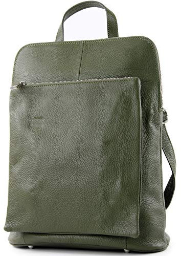 modamoda de T141 Damen Leder Rucksack Damentasche Schultertasche handmade in Italy, Farbe:Olive