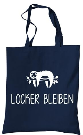 tradercat Jutebeutel bedruckt vintage Lustiger Spruch Stoffbeutel bedruckt zum einkaufen jutebeutel aesthetic als modisches Accessoire jutebeutel spruch 100% Baumwolle (Locker Bleiben Faultier Blau)