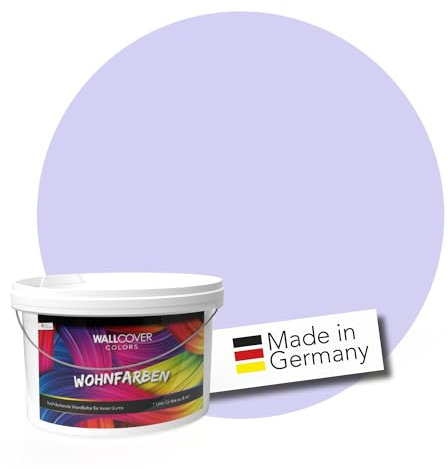 WALLCOVER hochwertige Wandfarbe für Innen | Lila Pastell | 1L für 8m² | Hochdeckende Innenfarbe (Klasse 1) in Lavendel Matt | Profi Qualität aus Deutschland