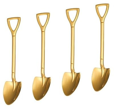 Confezione da 4 cucchiaini da caffè Demitasse a forma di pala, in acciaio inox, 11,9 cm, cucchiaini piccoli per dessert, tè, antipasti, forniture per feste, colore: oro