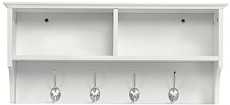 Yaheetech Coat Hooks Wall Mounted, Coat Rack with Hooks & Storage Shelves, Hallway Storage Unit Organiser for Entryway, Bedroom, Bathroom, Living Room, White