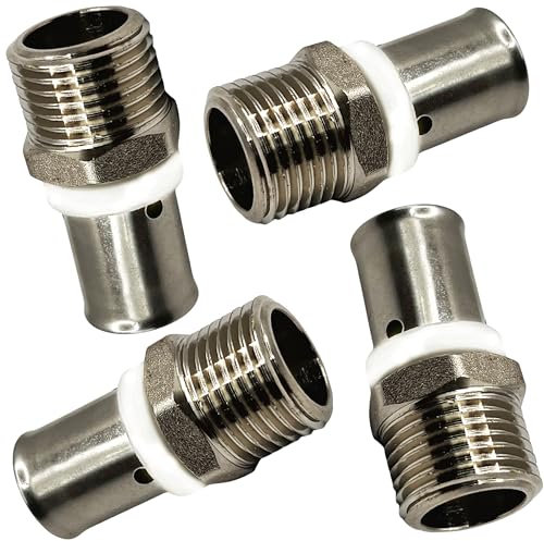 BOOPARTS - 4 pezzi - raccordo multistrato 16 - M1/2 (15/21) a crimpare contorno TH - accoppiamento multistrato a crimpare dritto maschio - raccordo idraulico per tubo multistrato 16