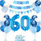 60. Geburtstag Deko Blau, Luftballon 60. Blaue, Geburtstagsdeko 60 Jahr, Junge 60 jahre Luftballon deko Blau, Zahl 60 Helium Luftballons Tortendeko Blau Weiß Ballons für Geburtstag Party Deko