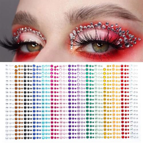 VURYAPI 900 Piezas Pegatinas Brillantes para la cara, Brillos de Diamantes, Estrás autoadhesivas, para Uñas Faciales Ojos-3mm/4mm/5mm