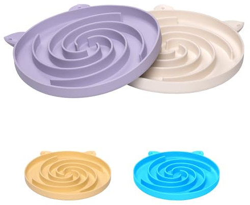 Bifeaw Silicone Slow Feeder Cat Bowl - Cat Slow Feeder Dry Wet Food for Healthy Eating - Slow Feeder for Cats Easy to Clean (Purple and White)