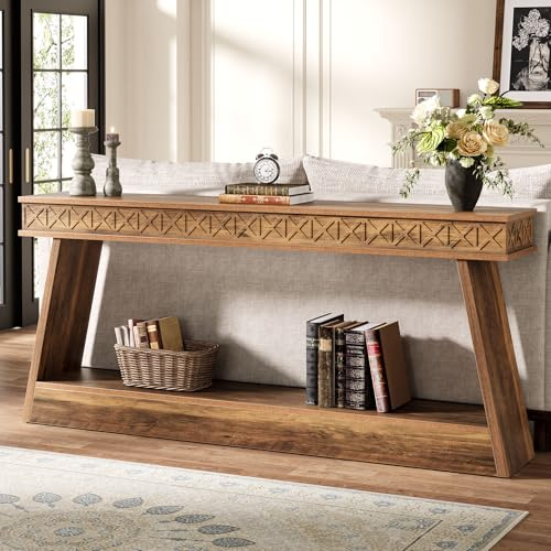 Tribesigns 70.8-Inch Extra Long Console Table, Farmhouse Narrow Sofa Table, Behind Couch Table, Rustic Wood Entryway Table with Storage for Hallway, Living Room, Foyer, Entrance, Rustic Brown