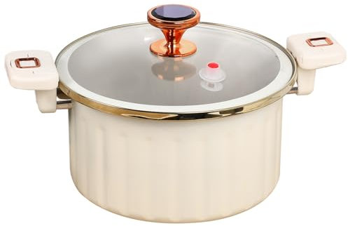 Enamel Pot 5L Non-stick Micro Pressure Cooker with Secure Lock Spill-proof Enamel Stock Pot with Lid Silicone Seal Valve Pressure Pot for Cooking White.