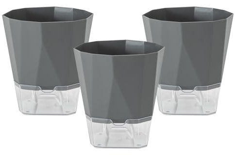 JIUJITSAW Selbstbewässernder Kräutertopf 3er Set - Blumentopf für Küchenfensterbank, Balkon, Kräutergarten (Grau, Small)