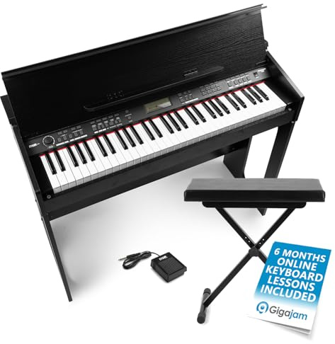 MAX RhapsodyDP61 Digital Piano with Stand, 61 Keys, Music Keyboard, Sustain Pedal, Padded Bench & Wooden Cabinet – Electric Piano Keyboard for Home Practice & Students