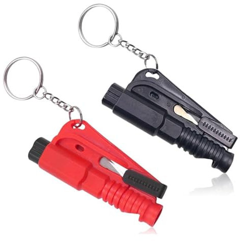 XOXVURI 2 Pièces Porte-Clés De Sécurité 3 En 1 Brise Vitre Coupe Ceinture Brise-Vitre D'Urgence Sifflet D'Urgence Porte-Clés D'Urgence Pour La Fuite De Voiture