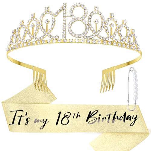 DRESHOW Geburtstagskrone und Schärpe für Damen Geburtstagskönigin Schärpe & Strass Tiara Set Geburtstag Tiaras und Schärpen für Mädchen Geburtstag Dekorationen Haarschmuck Glitter Schärpe für Party