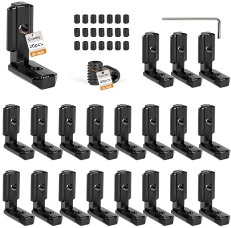 SUPAWAY 20 Stück Innenwinkel Winkelverbinder Aluprofil 3030 T-Nut 90° L-Form Profil Aluminium Winkel T-Slot Eckverbinder für 30er-Serie Europäischer Standard-Aluminium-Profil mit 40 Schrauben, Schwarz