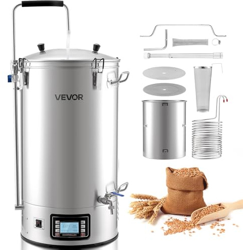 VEVOR Sistema per Produzione di Birra, Bollitore da 60 Litri per Uso Domestico, Pentola Elettrico per Produzione di Birra modalità Automatica/Manuale, Pannello di Controllo Tubo di Circolazione