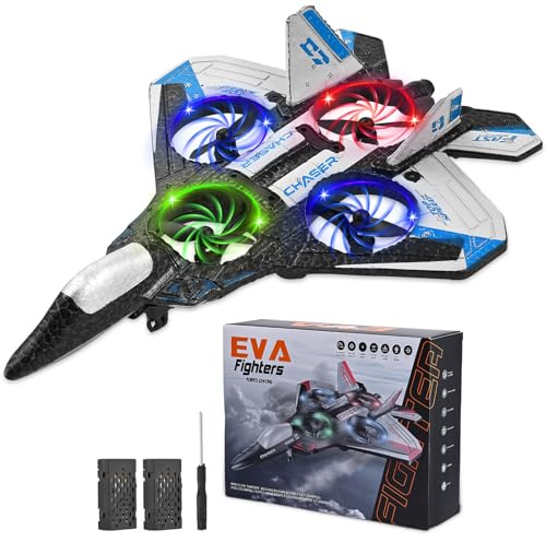 Cepolawa Avion Télécommandé, 3 Vitesses Avion RC, Rotations et Tonneaux à 360°, équipé d'une Veilleuse LED et de 2 Piles Rechargeables, Idéal pour Les Débutants et Les Enfants (Bleu)