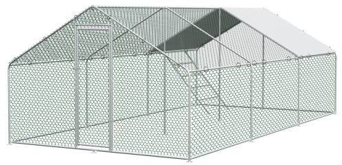 Begehbarer Hühnerstall 3x4m mit Auslauf, winterfestes Freilaufgehege aus 1mm Stahlrohr, Sicherheitsschloss & Sitzleiter – Voliere für Enten, Tauben, Truthähne, Hühner