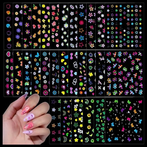 Nymora Nail Stickers Kids, 30 Sheets Cute Nail Art Stickers for Children with Flowers, Hearts, Stars, Fruits, Self-Adhesive Glitter Decals for Girls Nail Design