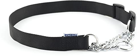 Heritage Nylon & Chain Check Collar Black 25mm X55-75cm Sz7-10