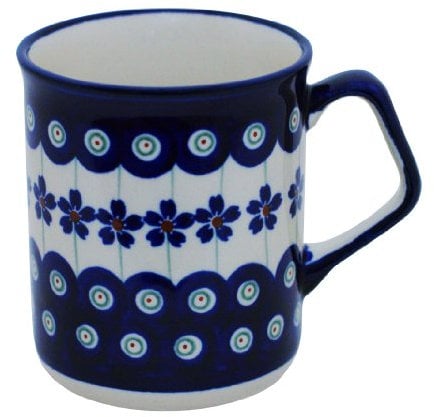 Bunzlauer Keramik Becher 250ml – Kaffeebecher/Teetasse mit eckigem Henkel, Ø 8 cm, H 9,2 cm, klassische traditionelle Form (Dekor 166a)
