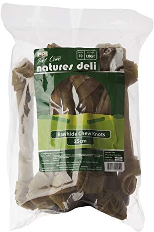 PPI 25cm Rawhide Durable Chew Knots, (10-Pack) | Durable Chew Knots, Ideal for Dogs, Promotes Dental Health