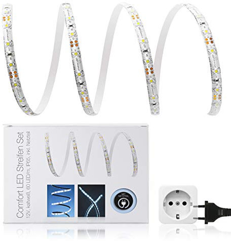 Comfort 12V LED Streifen IP65 kaltweiß 60 LED/m 3528 SET Netzteil ohne Schalter 10m