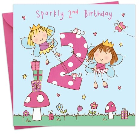 Twizler 2nd Birthday Card Girl Fairy Princess - Girls Age 2 Year Old Childrens Happy Birthday Card