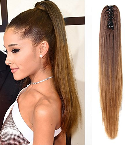 Neverland 50cm Ombre zweifarbig lang gerade Clip in/auf wellig Pferdeschwanz Pferdeschwanz Haarverlängerung Haarteil Klaue 8#