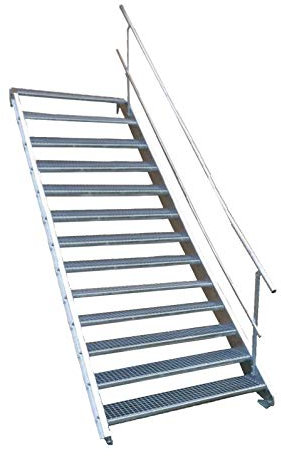 Srm-Design Stahltreppe, Silber, 90cm breit, 195-260cm hoch, Legierter Stahl, Außentreppe/Wangentreppe/Industrietreppe