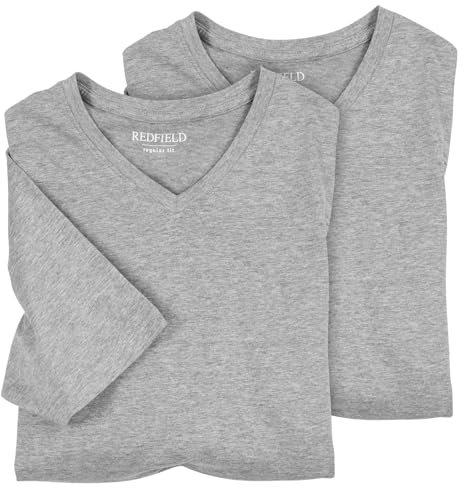 Redfield 2er-Pack XXL T-Shirts grau Melange V-Neck, Größe:10XL