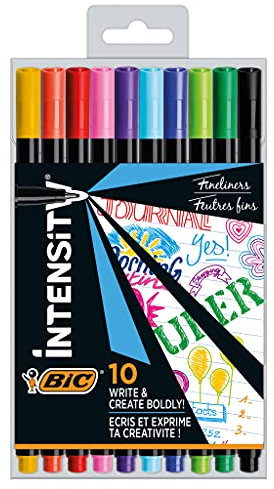 BIC Intensity Fineliner, Filzstifte in 10 verschiedenen Farben, mit feiner Spitze, für Bullet Journal und Mandala
