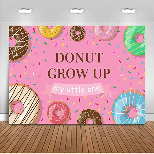 Mehofoto Toile de fond sur le thème des donuts 2,1 x 1,5 m pour décoration de fête d'anniversaire d'enfant sans couture sans plis