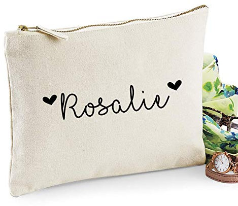 Trousse personnalisée avec petits coeurs, cadeau personnalisé, trousse de toilette, prénom, cadeau anniversaire, cadeau femme, trousse bijoux, trousse de toilette