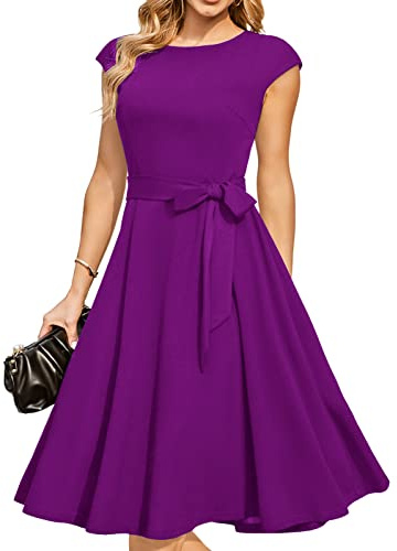 DRESSTELLS Cocktailkleid Damen Festliche Kleider 1950er Knielang Rockabilly Hochzeitkleid Lila Abendkleid Kurz Swing Partykleid Vintage Petticoat Kleid Purple 3XL