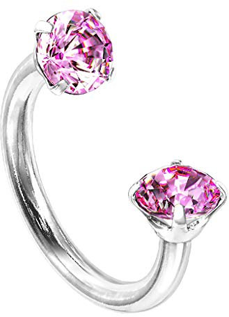 Piersando Piercing Ring Septum Tragus Helix Ohr Nase Lippe Nasenring Nasenpiercing Ohrpiercing Horseshoe Hufeisen mit Glitzer Kristall Rosa