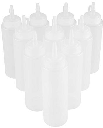HERCHR Botella plástica del apretón del condimento de 8oz 240ml 10pcs para Vineger de la Crema del Aceite de la Salsa, 1.9 x 7.5 in(Blanco)