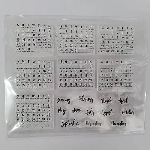 WooYangFun Craft 1 x Wörter Kalender Woche Monat Januar Dezember klar Stempel für Kartengestaltung Dekoration und Scrapbooking 11 x 16 cm